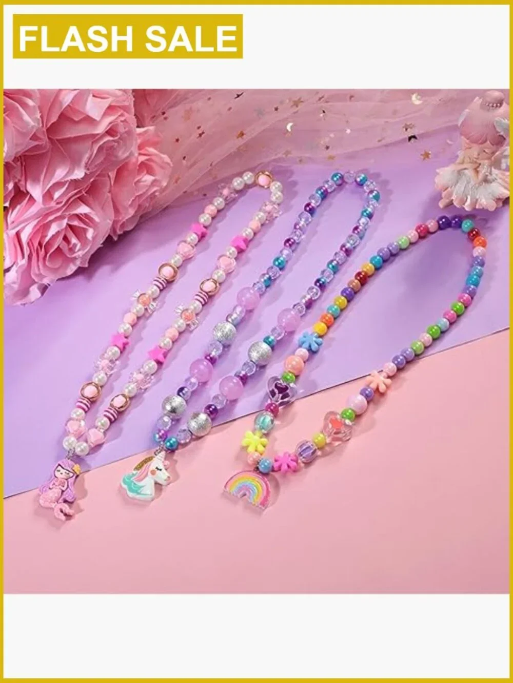 Kids Jewelry Set 3 Pack Necklace and Bracelet in Gift Box, Dress Up Accessories